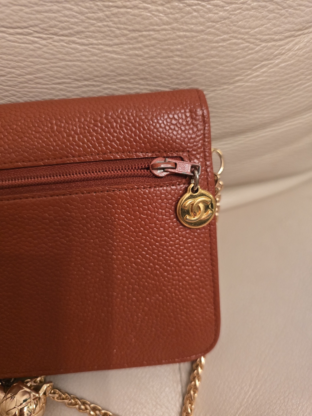 Chanel Brick Red Leather Quilted Chain Wallet-On-Chain - Picture 8 of 17